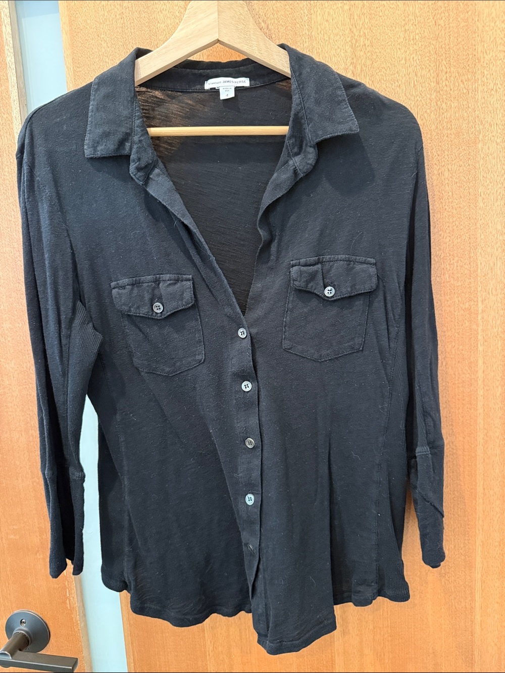 James Perse Black Button-Front Collared Shirt